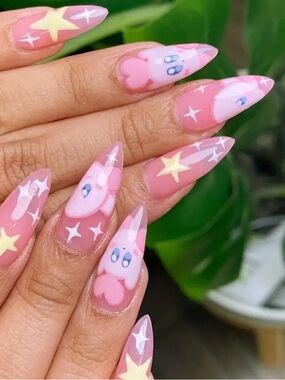 24 pcs/set Almond Pink Kirby Star press on Nails